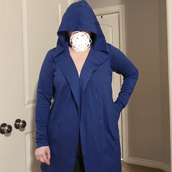 YALA Hooded Cardigan L/XL – Organic Cotton Bamboo Blend – Royal Blue NWT - Picture 1 of 5
